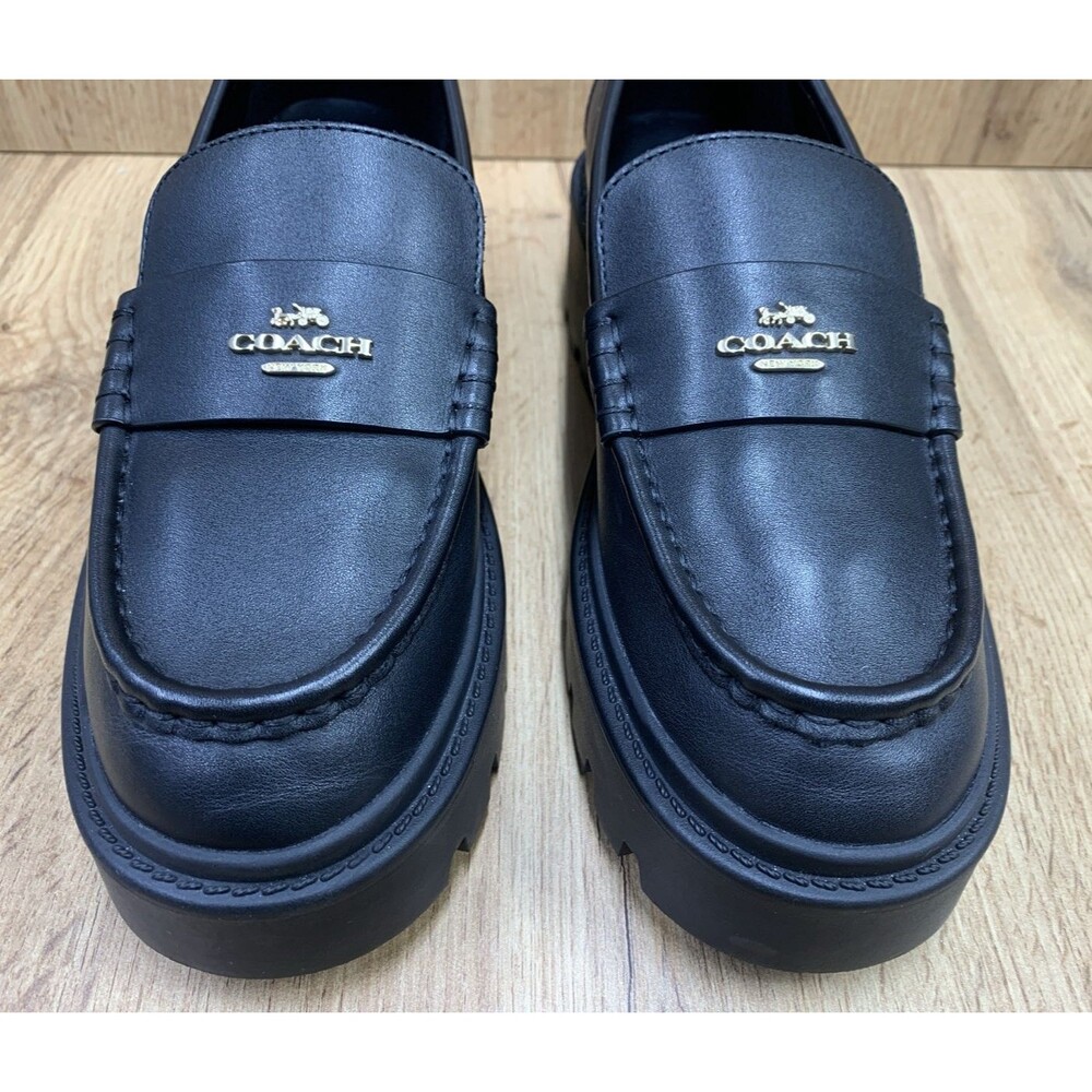 Coach Women's Lucy Leather 2" Chunky Heel Platform Loafers CCH95 Black Size 8B - Picture 6 of 12